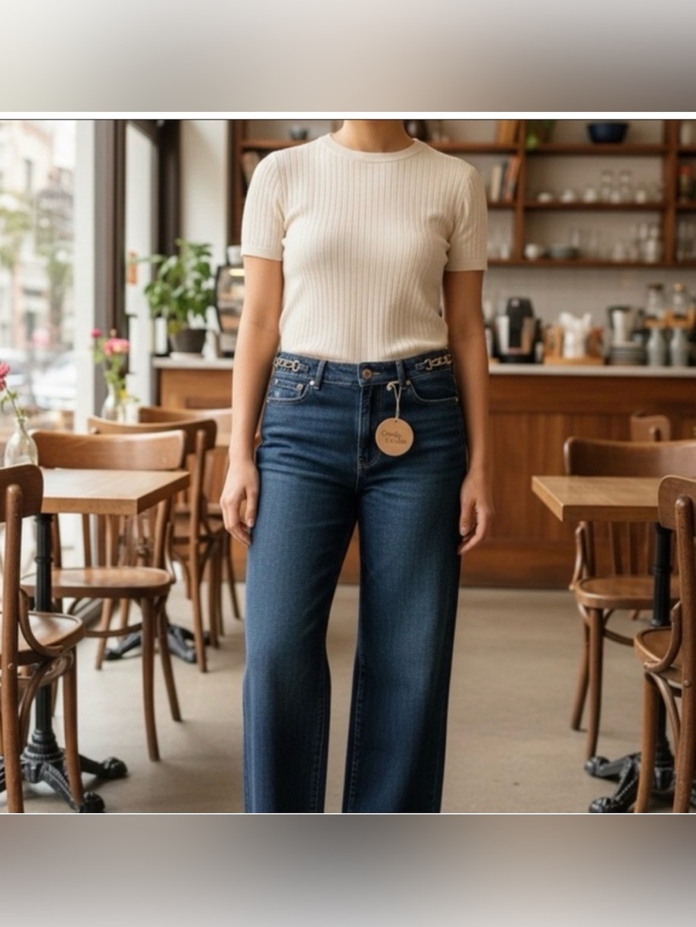 Camila Coelho Wide Leg Jeans in Dark Blue Denim size 10 gold chain belt